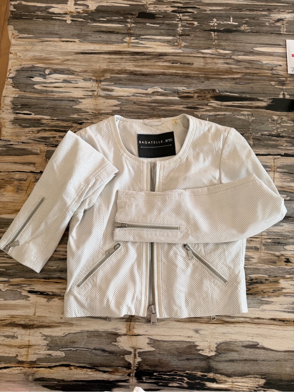 Genuine Leather Bagatelle Perforated White Moto Jacket with Silver Hardware 💎🩷